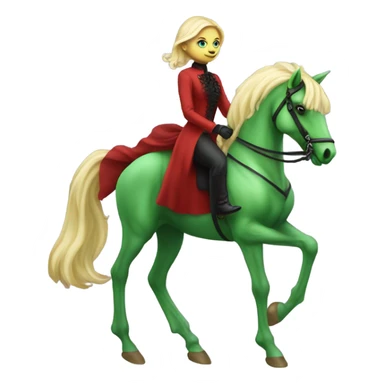 "galora green blonde alien woman" in red Victorian elegant dress, full body, rides winged horse

 sticker