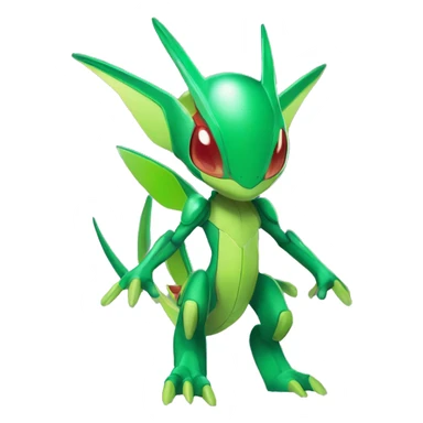 a shiny green Genesect-Flygon-Raptor-Fakémon—hybrid with a futuristic visor-helmet full body sticker