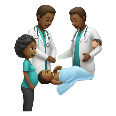 a woman gives birth and doctors stand nearby sticker
