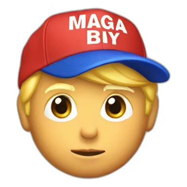 a boy version of donald trump, cap with "MAGA" written on it, flat, emoji sticker