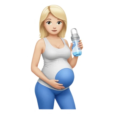 Woman blonde hair white tank top blue leggings pregnant belly holding a pump sticker
