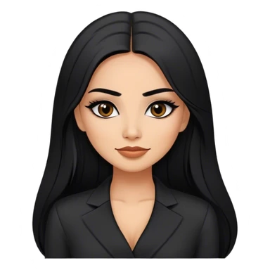 beautiful woman boss, with long straight black hair, with make up, black eye liner, smile, mexican, brown skin, wearing beautiful sexy black outfit, she has a shy attitude  sticker