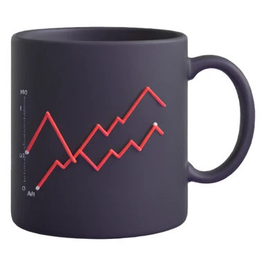 a coffee mug with a stock chart on it sticker