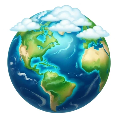 Cinematic Realistic Earth Emoji, depicted with vibrant blue oceans, clouds, and lush green continents rendered in exquisite detail, high shine, and a soft radiant glow that captures the dynamic, life-sustaining beauty of our home planet. sticker