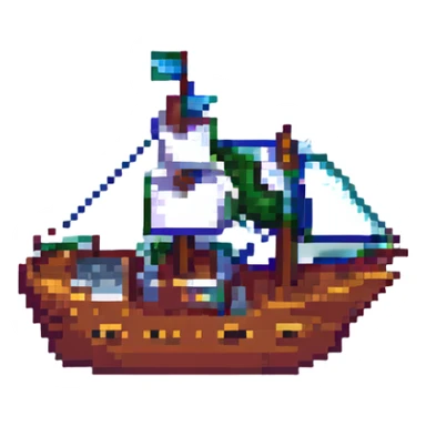 a ship, pixel art style sticker