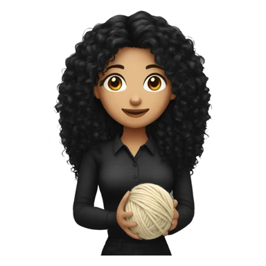 woman with long black curly hair holding one ball of yarn wearing a black shirt sticker