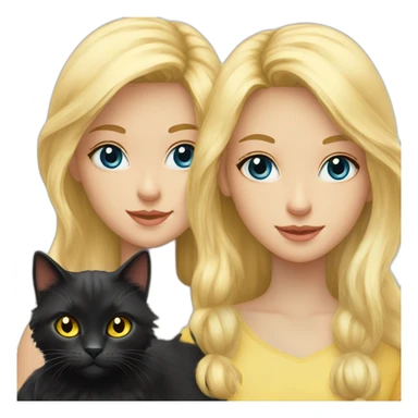Black fluffy cat with yellow eyes and blond girl with blue eyes sticker