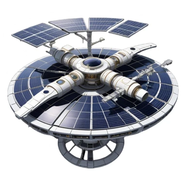  Cinematic Realistic Space Station – A highly detailed, sprawling orbital station with complex solar panels and intricate docking modules. The metallic structure glows faintly from reflected sunlight, with the curvature of Earth and the deep blackness of space in the background. sticker