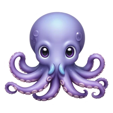 Cinematic Cute Shy Baby Octopus Portrait Emoji, Tentacles tucked slightly inward in an adorably bashful pose, featuring a softly glowing, round light blue-purple body with enormous, soulful eyes peering out timidly, Simplified yet irresistibly adorable features, highly detailed, glowing with a delicate, soothing marine radiance, high shine, quiet yet expressive, stylized with an air of gentle mystery, soft glowing outline, capturing the essence of a tiny, shy deep-sea creature that seems as if it could slowly peek out and explore the world with cautious curiosity! sticker