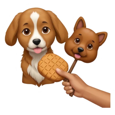 trainer hand holding a treat in front of a dog sticker