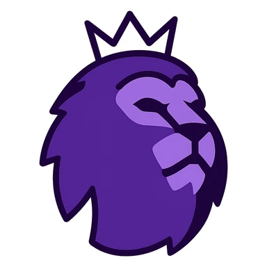 modern bold English Premier League badge with stylized lion head, purple and white, clean and iconic, no text sticker