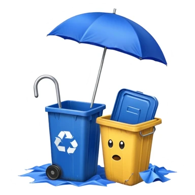 Blue umbrella by trash bin, Lost Umbrella. sticker