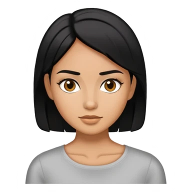 Woman with tan skin and short black hair with a middle part sticker