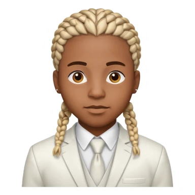 a young black guy with cornrow braids wearing a full white suit sticker