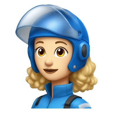 Pretty Honey blonde woman fair skin in blue helmet and blue flight jumpsuit  sticker