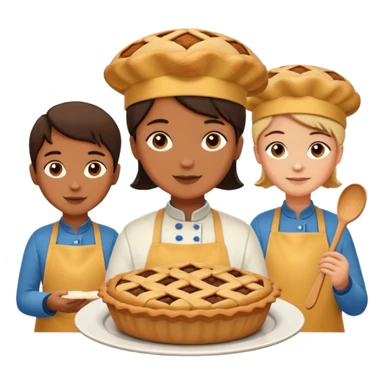 Baking community humanless avatar in vibrant style illustration. Pie, cookie, and muffin warm golden tones, simple shapes, flat design, high contrast. sticker