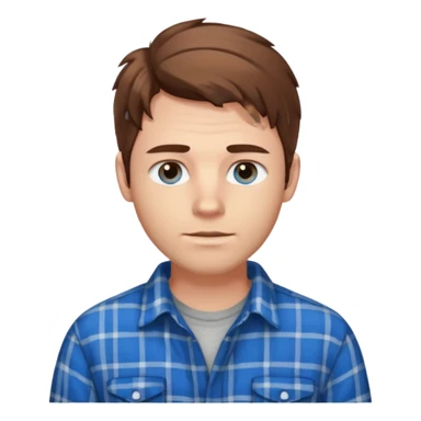 Chico blanco oj pelo revuelto y atractivoos azules pelo castaño y camisa de franela sticker