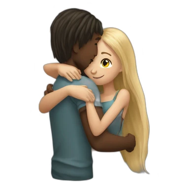 African young man hugging russian girl with long hair sticker