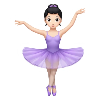 Cinematic Light Purple Ballerina Portrait Emoji, rendered in a realistic, vector-style with minimal shading.  with porcelain skin, smooth deep black hair falling in soft waves, and calm, inviting eyes. sticker