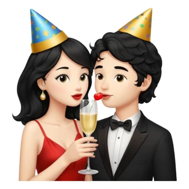 a handsome man with black short wavy hair tries to kiss a cute woman who has long black hair sticker