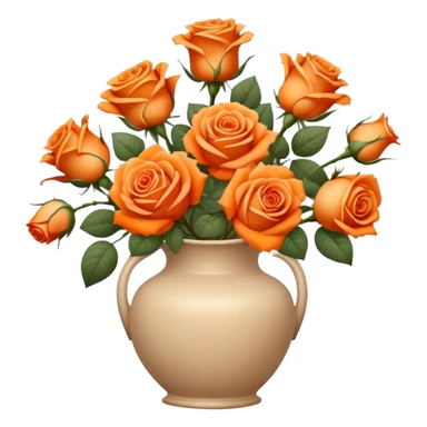 bouquet of bright orange roses in a beige aesthetic vase in vintage style sticker