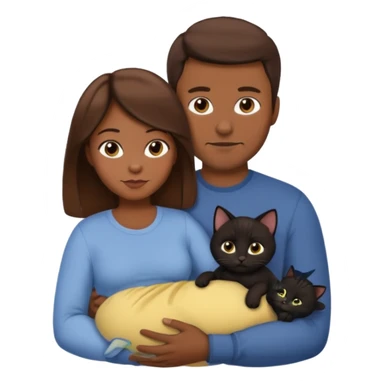 1 mom brown hair, 1 dad no beard, 1 baby and 1 black cat sticker