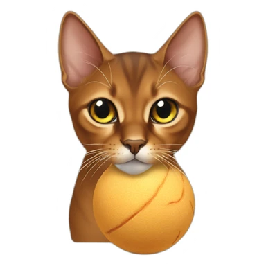 Abyssinian cat chews a fur ball sticker