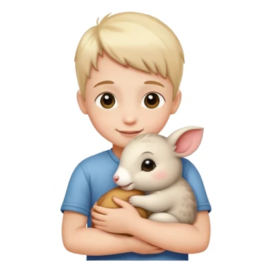 child hugging a small animal, happy and loving sticker