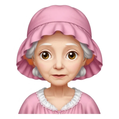 sick old woman with pink night gown, pink bonnet on her head sticker