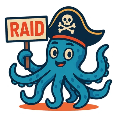 Remove the background while keeping the blue octopus pirate with RAID sign unchanged, preserving transparency. sticker