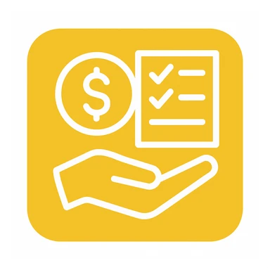 An icon with yellow background, white inner lines, meaning Finance, request to pay sticker