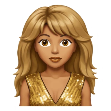 Tina Turner with long light brown hair, gold outfit sticker
