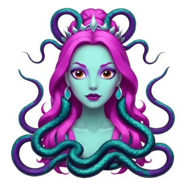 Beautiful Queen Hydra sea witch with seven snake heads, with the colors of cyan, hot pink, purple, white, and black sticker