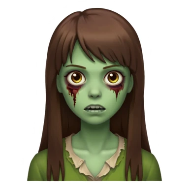Zumbi feminino, de pele verde, cabelo marrom, longo, liso e castanho com franja sticker