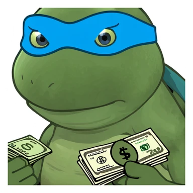 ninja turtle wearing blue eye mask with money sticker