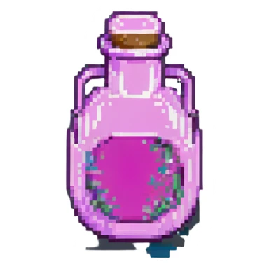 pink goth potion bottle, retro and moody, pixel art style sticker