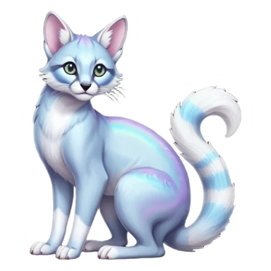 iridescent pastel white glorious divine exotic cute cool beautiful shiny beautiful fantasy-caracal-civet-genet-sergal-vernid-Cacomistle-oncilla-animal-Fakémon-hybrid-fursona (full body) sticker