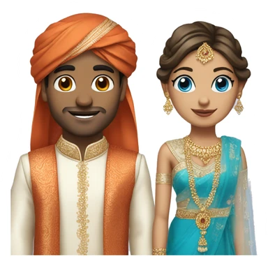 Indian groom and white skin and blue eyes bride with same outfit sticker