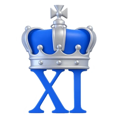 Add a royal crown on top of the Roman numeral II, keep the royal blue, white, and silver colors, in a 3D emoji style. Remove the background. sticker