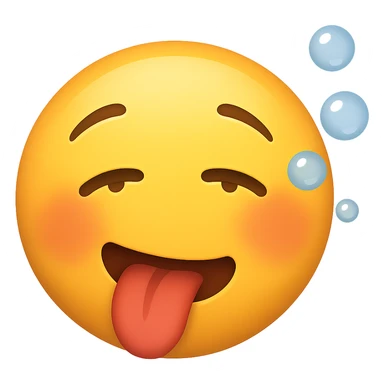 yellow face with tongue out, flushed cheeks, and bubbles, drunk, remove background sticker