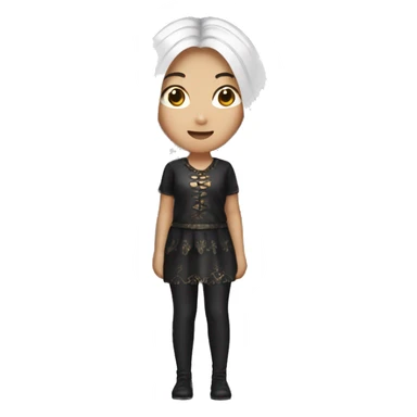 A person that has long hair with highlight and is a Asian girl with Halloween nails  sticker