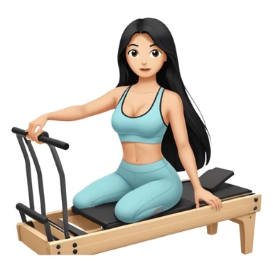 woman with bra, tanned long black hair, doing Pilates reformer sticker