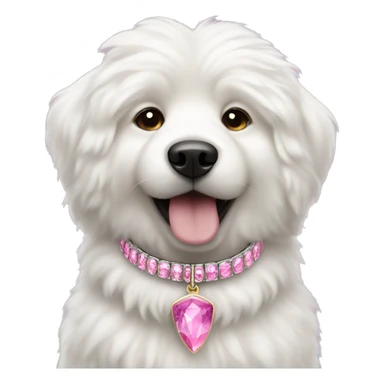 white fluffy dog with pink gemstone collar sticker