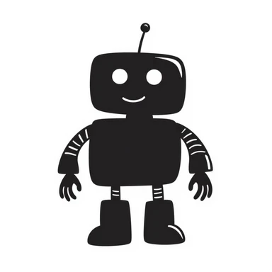 hand-drawn doodle of a robot, black lines, minimal detail sticker