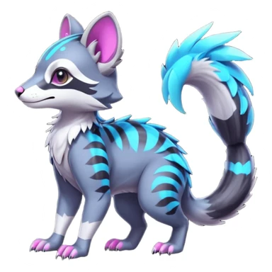 Colorful neon futuristic cyber tropical exotic cute cool beautiful shiny beautiful fantasy-civet-genet-sergal-vernid-Gryphon-Cacomistle-Trico-oncilla-animal-Fakémon-hybrid-fursona (full body) sticker