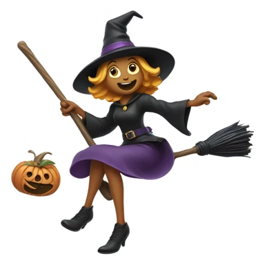 witch, flying to the left on a broom, throwing candy. sticker
