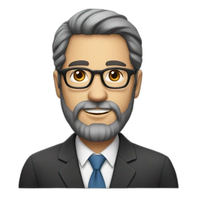 A Jewish man with a beard, thinned dark hair with gray on his head with full lips, in a business suit and glasses sticker