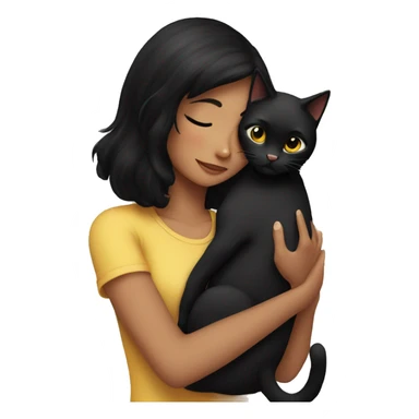 girl with black hair hugging a black cat sticker