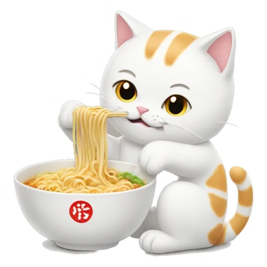 White cat eating ramen noodles sticker