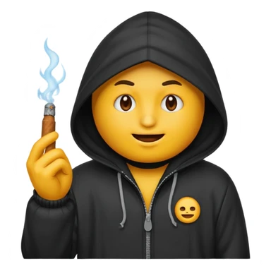 Tu peux créer un emoji d'un cagoule noir qui fumé un cigare qui me le doigt comme ça 🫵🏾 sticker